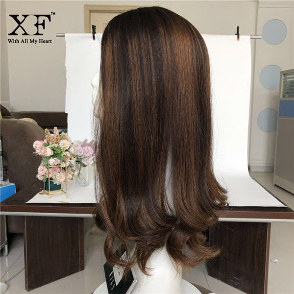 XF Wholesale Stunning Color Reddish Highlights Color Virgin Hair Topper