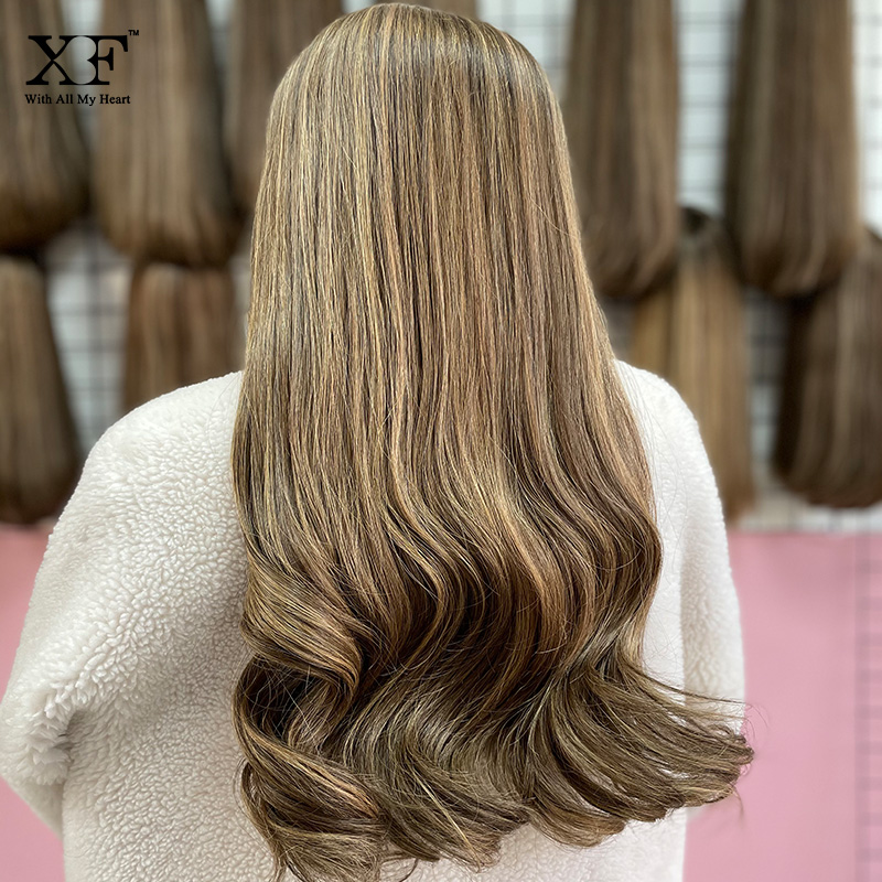 2024 New Fashion No Layer Balayage Blonde Highlights Color European Hair Jewish Wigs