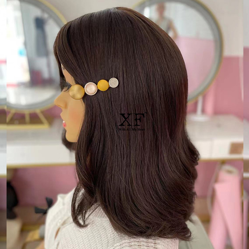 Large Size 130% Density 100% European Human Hair Dark Brown Color Jewish Wigs