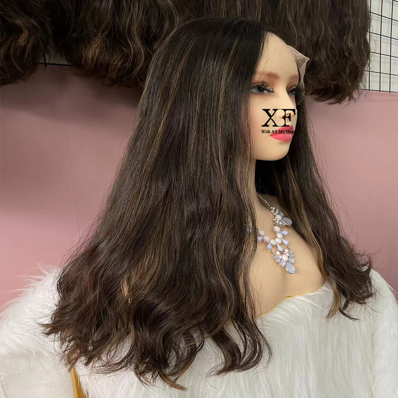 Dark Brown With Highlight top quality unprocessed virgin hair lace top wigs jewish wigs
