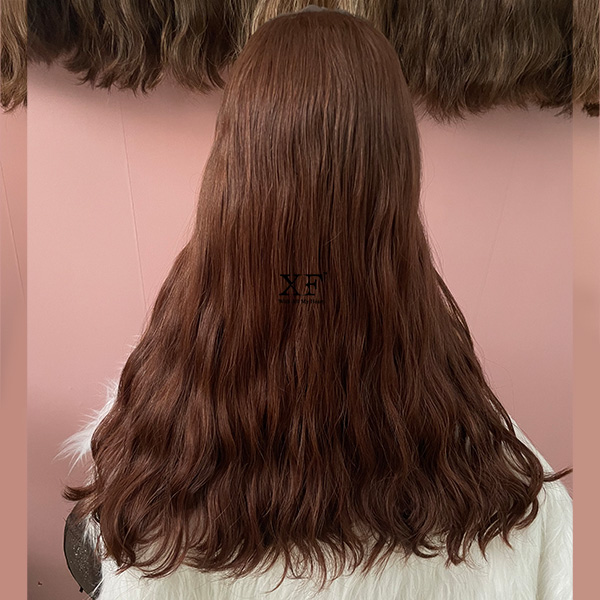 XF Red Color Wavy Brazilian Human Hair Hat Fall Wigs